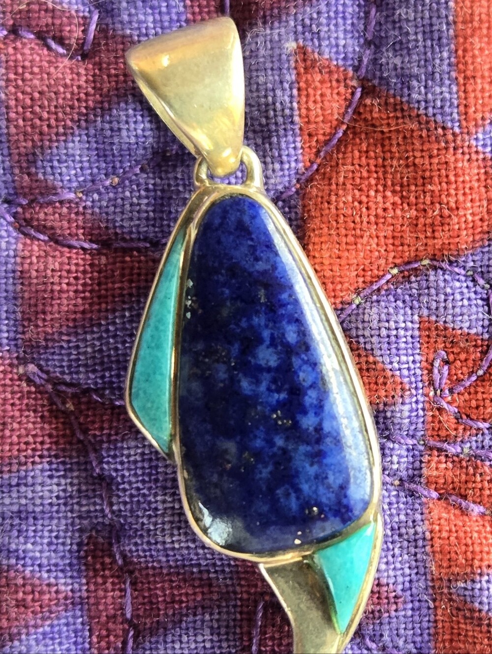 Sterling Silver Lapis & Turquoise Teardrop Marked (C) A - Plus Thunderbird